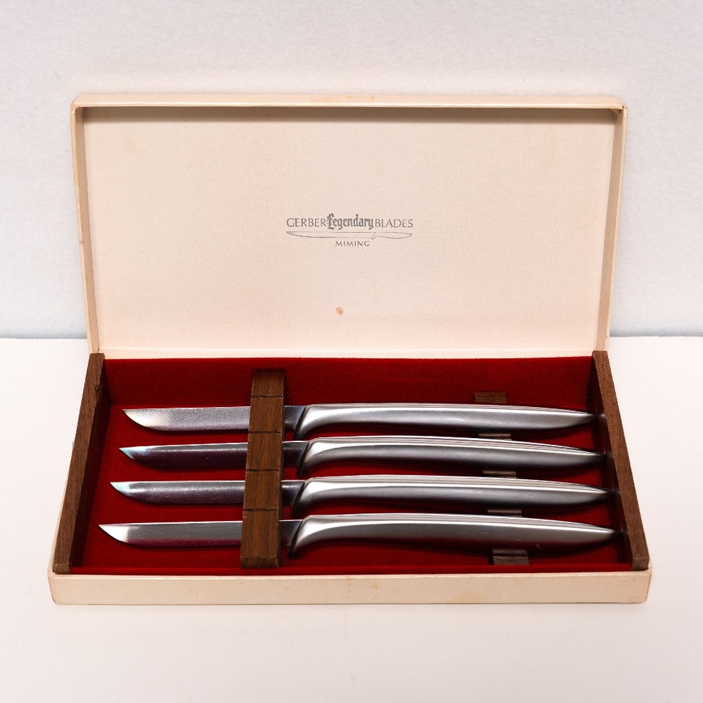 Vintage Gerber Legendary Blades Miming steak knives - set of 4 in box.